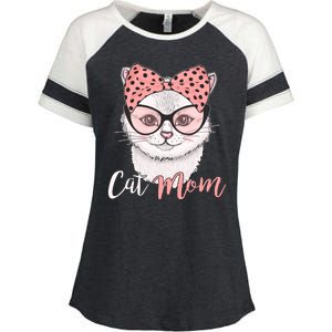 Cute Cat Mom Polka Dot Bow Bandana Enza Ladies Jersey Colorblock Tee