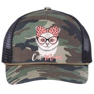 Cute Cat Mom Polka Dot Bow Bandana Retro Rope Trucker Hat Cap