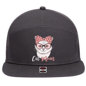 Cute Cat Mom Polka Dot Bow Bandana 7 Panel Mesh Trucker Snapback Hat