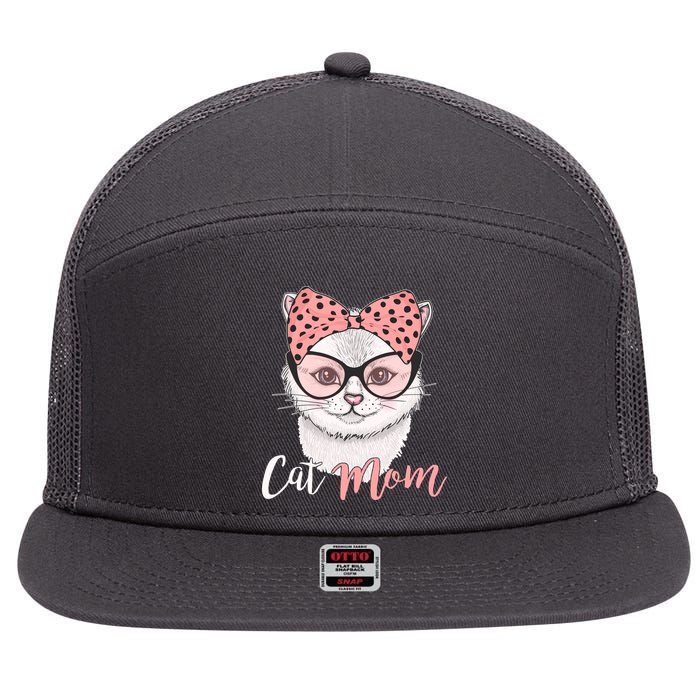 Cute Cat Mom Polka Dot Bow Bandana 7 Panel Mesh Trucker Snapback Hat