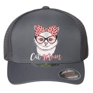 Cute Cat Mom Polka Dot Bow Bandana Flexfit Unipanel Trucker Cap