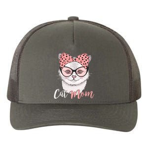 Cute Cat Mom Polka Dot Bow Bandana Yupoong Adult 5-Panel Trucker Hat