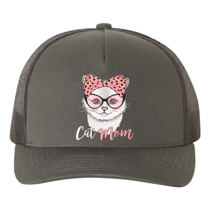 Cute Cat Mom Polka Dot Bow Bandana Yupoong Adult 5-Panel Trucker Hat