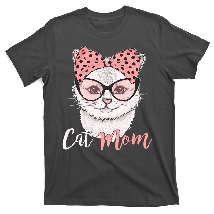 Cute Cat Mom Polka Dot Bow Bandana T-Shirt