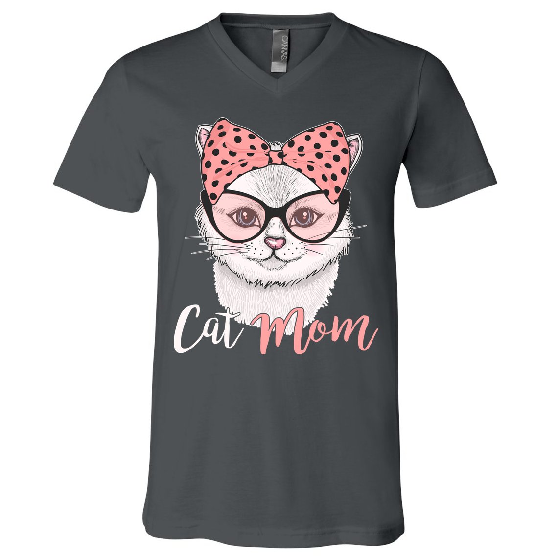 Cute Cat Mom Polka Dot Bow Bandana V-Neck T-Shirt