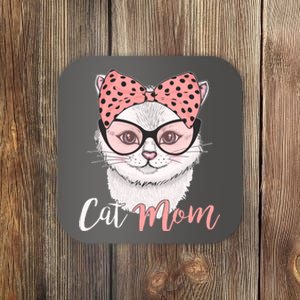 Cute Cat Mom Polka Dot Bow Bandana Coaster