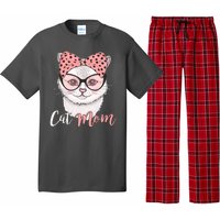 Cute Cat Mom Polka Dot Bow Bandana Pajama Set