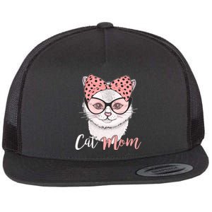 Cute Cat Mom Polka Dot Bow Bandana Flat Bill Trucker Hat