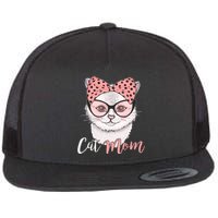 Cute Cat Mom Polka Dot Bow Bandana Flat Bill Trucker Hat