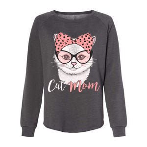 Cute Cat Mom Polka Dot Bow Bandana Womens California Wash Sweatshirt