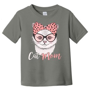 Cute Cat Mom Polka Dot Bow Bandana Toddler T-Shirt