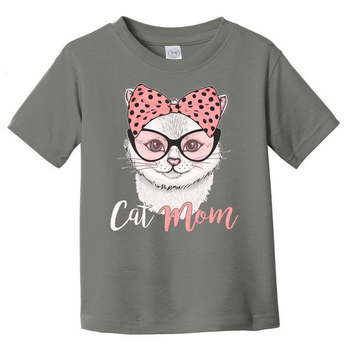 Cute Cat Mom Polka Dot Bow Bandana Toddler T-Shirt