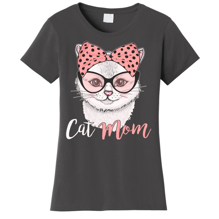 Cute Cat Mom Polka Dot Bow Bandana Women's T-Shirt