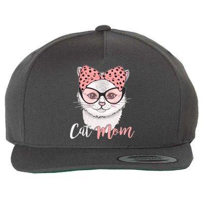 Cute Cat Mom Polka Dot Bow Bandana Wool Snapback Cap