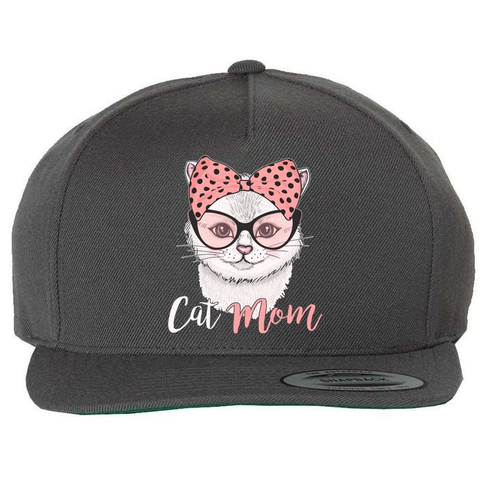 Cute Cat Mom Polka Dot Bow Bandana Wool Snapback Cap