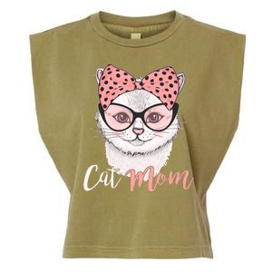 Cute Cat Mom Polka Dot Bow Bandana Garment-Dyed Women's Muscle Tee