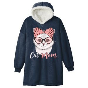 Cute Cat Mom Polka Dot Bow Bandana Hooded Wearable Blanket