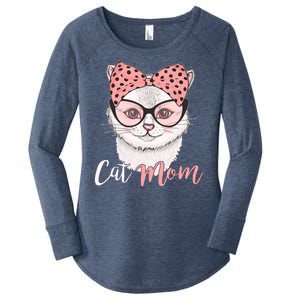 Cute Cat Mom Polka Dot Bow Bandana Women's Perfect Tri Tunic Long Sleeve Shirt