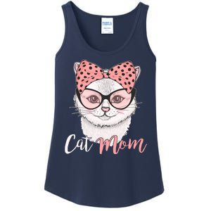 Cute Cat Mom Polka Dot Bow Bandana Ladies Essential Tank