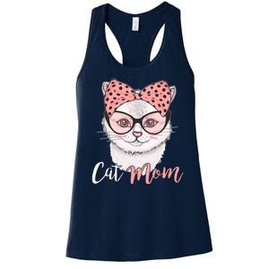 Cute Cat Mom Polka Dot Bow Bandana Women's Racerback Tank