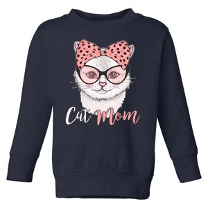 Cute Cat Mom Polka Dot Bow Bandana Toddler Sweatshirt