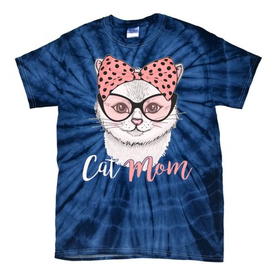 Cute Cat Mom Polka Dot Bow Bandana Tie-Dye T-Shirt