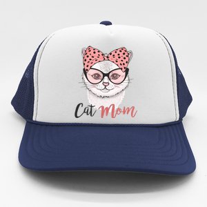 Cute Cat Mom Polka Dot Bow Bandana Trucker Hat