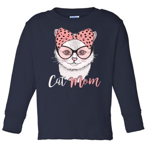 Cute Cat Mom Polka Dot Bow Bandana Toddler Long Sleeve Shirt