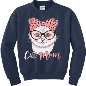 Cute Cat Mom Polka Dot Bow Bandana Kids Sweatshirt