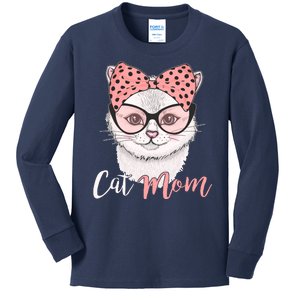 Cute Cat Mom Polka Dot Bow Bandana Kids Long Sleeve Shirt