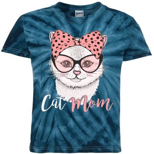 Cute Cat Mom Polka Dot Bow Bandana Kids Tie-Dye T-Shirt