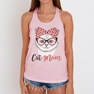 Cute Cat Mom Polka Dot Bow Bandana Women's Knotted Racerback Tank