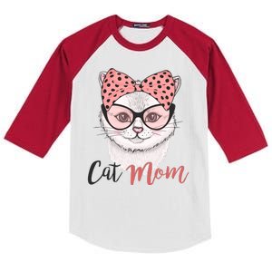 Cute Cat Mom Polka Dot Bow Bandana Kids Colorblock Raglan Jersey