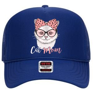 Cute Cat Mom Polka Dot Bow Bandana High Crown Mesh Back Trucker Hat