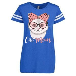 Cute Cat Mom Polka Dot Bow Bandana Enza Ladies Jersey Football T-Shirt