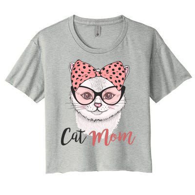 Cute Cat Mom Polka Dot Bow Bandana Women's Crop Top Tee