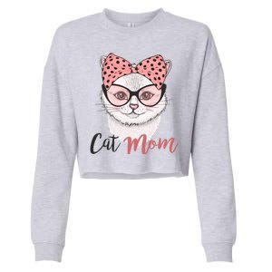 Cute Cat Mom Polka Dot Bow Bandana Cropped Pullover Crew