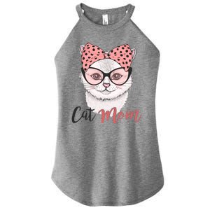 Cute Cat Mom Polka Dot Bow Bandana Women's Perfect Tri Rocker Tank