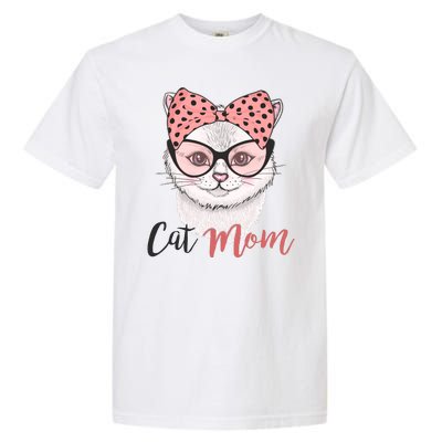 Cute Cat Mom Polka Dot Bow Bandana Garment-Dyed Heavyweight T-Shirt