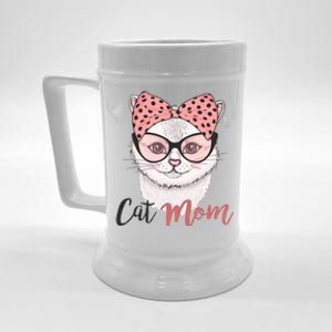 Cute Cat Mom Polka Dot Bow Bandana Beer Stein