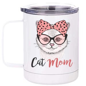 Cute Cat Mom Polka Dot Bow Bandana 12 oz Stainless Steel Tumbler Cup