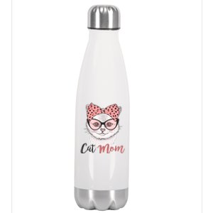 Cute Cat Mom Polka Dot Bow Bandana Stainless Steel Insulated Water Bottle