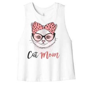 Cute Cat Mom Polka Dot Bow Bandana Women's Racerback Cropped Tank