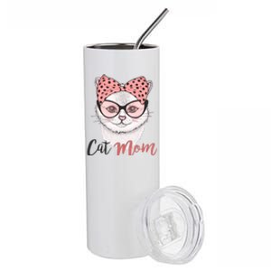 Cute Cat Mom Polka Dot Bow Bandana Stainless Steel Tumbler