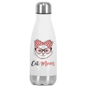 Cute Cat Mom Polka Dot Bow Bandana Stainless Steel Insulated Water Bottle