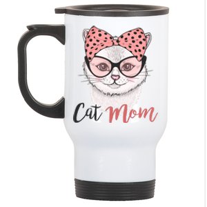 Cute Cat Mom Polka Dot Bow Bandana Stainless Steel Travel Mug