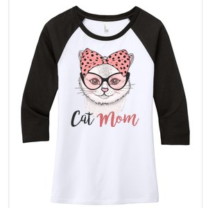 Cute Cat Mom Polka Dot Bow Bandana Women's Tri-Blend 3/4-Sleeve Raglan Shirt