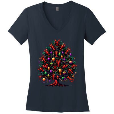 Crawfish Crayfish Mardi Gras Tree New Orleans Festival Women's V-Neck T-Shirt