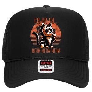 Ch Ch Meow Meow Meow Funny Animal Horror Movie Cute Kitten High Crown Mesh Back Trucker Hat