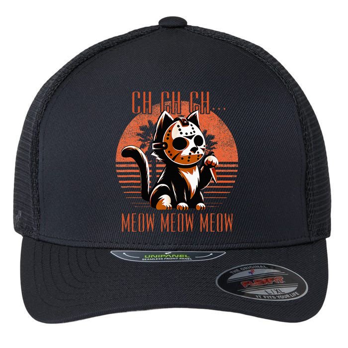 Ch Ch Meow Meow Meow Funny Animal Horror Movie Cute Kitten Flexfit Unipanel Trucker Cap